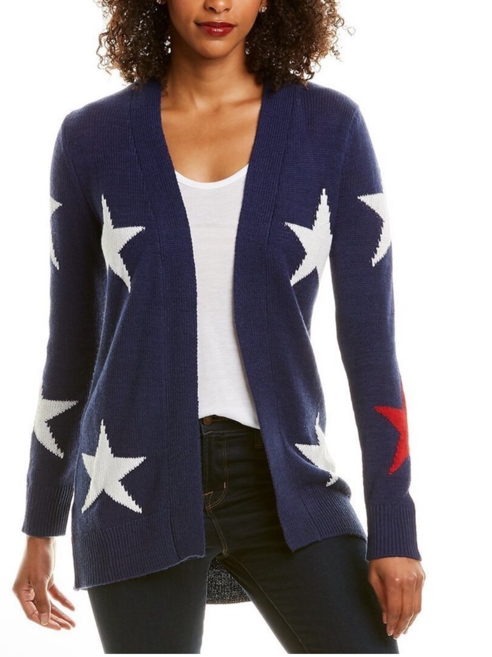 Hannah Rose Intarsia Stars Cashmere Blend Cardigan Navy Open Front size Large